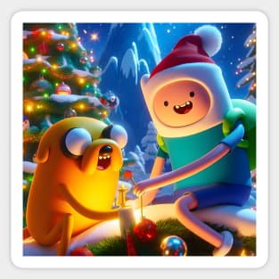 Epic Yuletide Adventures Unleashed: Adventure Time Christmas Art for Whimsical Holiday Designs! Sticker